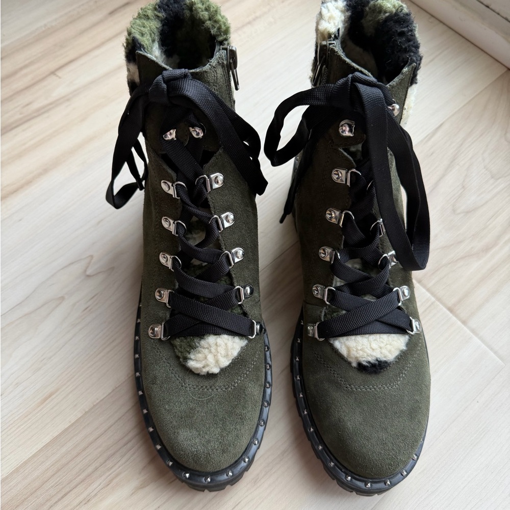 Steve Madden Receptive Suede Lace-Up Ankle Boots, Olive Green Size 8M
